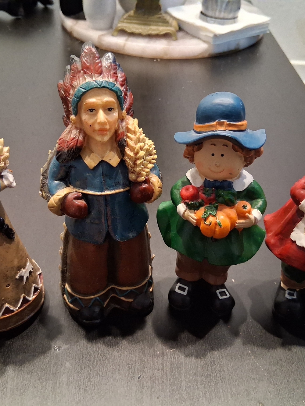 Hand-Painted Harvest Figurine Set - Blue, Green, Brown